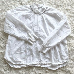 ZARA White Poplin Rhinestone Collar Blouse
